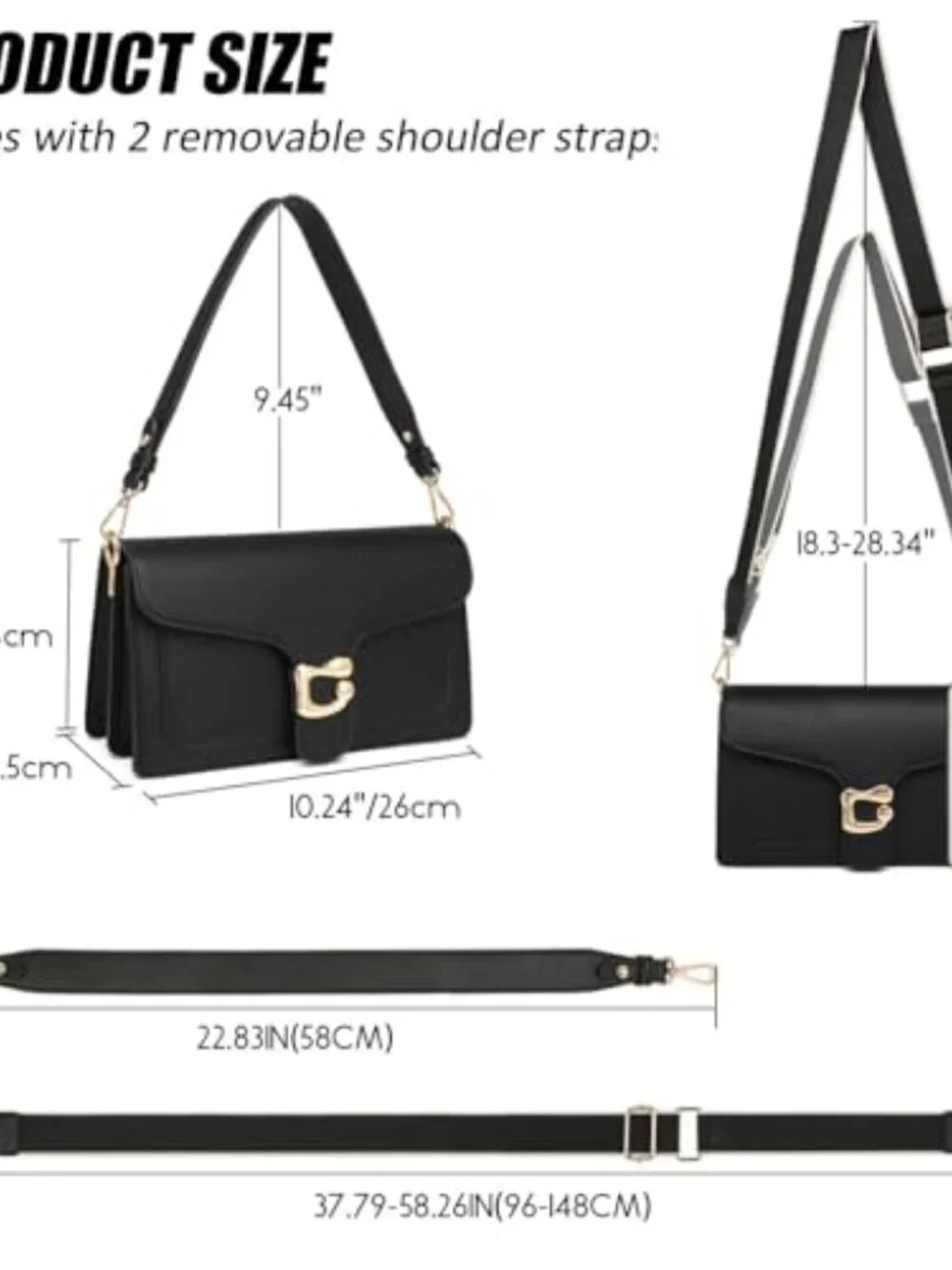 Small Crossbody Bag with 2 Detachable Straps - Vegan Leather